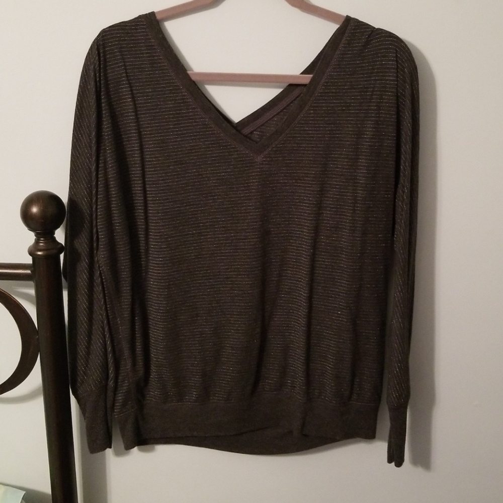Charcoal Gray with Metallic Silver V Neck Shirt